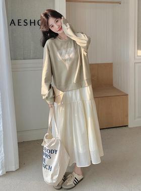 闲假两件连衣裙女风年秋装新韩系宽松b169-852减龄温柔休拼接款卫