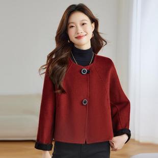 款 秋冬正小个今子高级感气质ZLAN25肩短双面呢大 羊毛外套女年新款