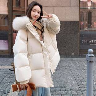 505鸭绒外 加厚保暖白b17 米白色服大毛领羽绒冬女小子新款 韩个版