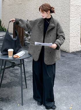 毛灰色仿皮一体套外女冬新款韩高级感版气质宽松休闲加C19-851厚