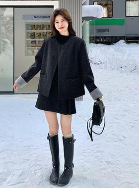 灰色小香套风呢毛羽绒服身半b191-B82裙装