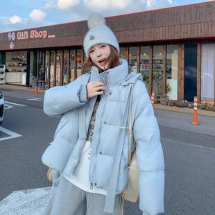浅蓝色泡芙立领帽白羽鸭绒绒服女冬新款 质气小个子连短ZYI2513K款
