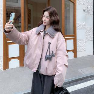 款 189翻领拼羽接绒服 新绒羊毛羔b297