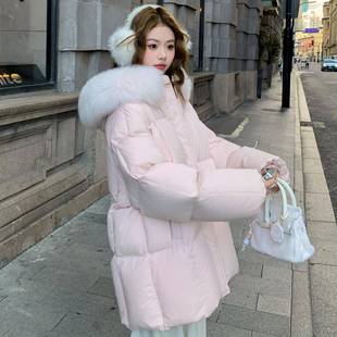 保连帽加甜美大码 大毛领羽绒服女款 258暖款 中长b170 宽新松厚 冬季