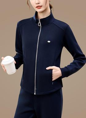 开卫衣外衫女春秋年新上款宽松薄款妈妈运动套休闲9652118短款拉