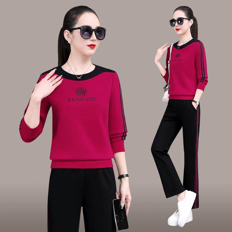 休76187180闲运动套装春新款风时尚洋女港气减龄卫秋衣阔腿裤两件