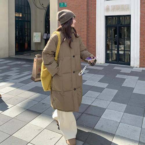 咖色中长款羽领绒服冬新款立设计白鸭绒小个子女保暖防C090-898风