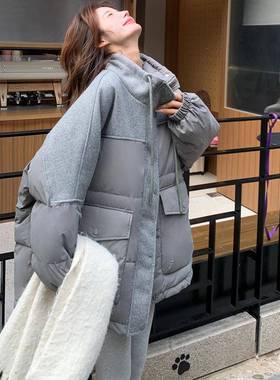 灰色拼接韩系休闲院白鸭绒计羽绒服女学冬年风新款设感c100-Y10爆