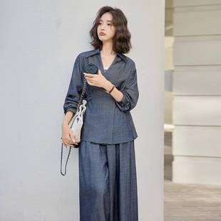 套秋装 两件套款 季 08裤 新绑收腰显瘦别致上衣带阔腿Y252 时尚