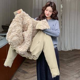 加厚加 年新款 浅卡其两秋面穿绒大翻克领羊羔毛C07 506外套女冬季