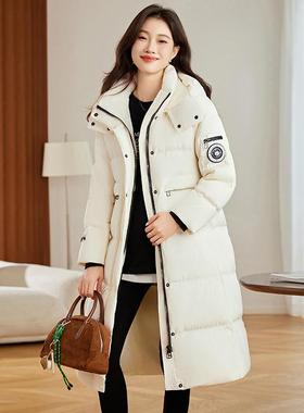 级感高羽绒服女款中长新款冬季级感时尚过高膝保暖白ZZI887R鸭绒