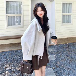 661个子毛呢面短连 小D07 韩系学院风帽双呢羊毛外套女秋季 新冬款