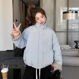 两新款 子羽绒服面外套女冬季 千金感白鸭绒面 661色格穿短款 蓝D07