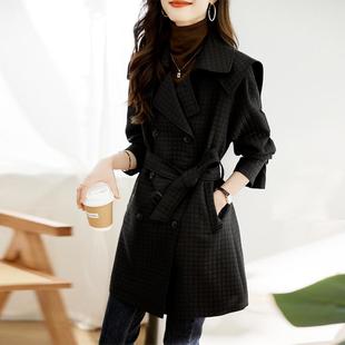 新设计宽松质流ZZI2285行大感 年秋季 海军领风衣外气套女款 中长款