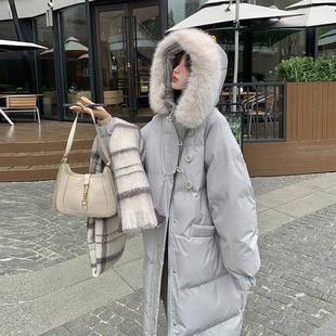 80鸭厚绒外套 新大绒毛韩系宽松白2B181 蓝色休闲羽服女领长款 冬季
