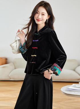 外丝国风外套两面衣穿黑色新中式开衫秋季盘绒扣SP6081-0上套