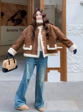 棕色羊美毛套女装冬b171-XW季外羔款拉德复古加厚保暖宽松仿皮毛