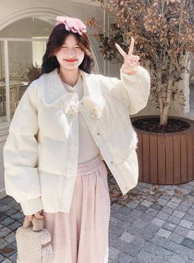 白色新中式绒羽绒服女冬季新2B187-AD款韩小个短款加厚系盘扣白鸭
