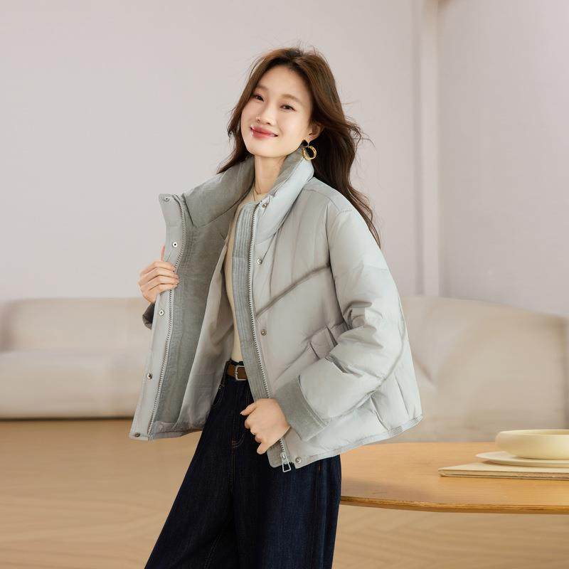 款立领羽端绒服女冬款短小个子高加厚保暖新白鸭绒面A07SP包服外