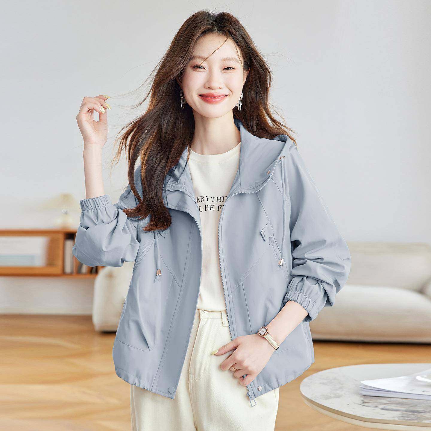 季新款女装高级休闲新宽松秋时尚连帽外套长袖MZ68870-上感衣