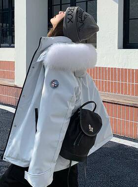 紫色大领派克羽绒服鸭女冬中长款爆新款款绒加厚毛B282-Y28白绒外