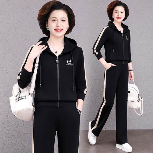 人妈妈春装运服套装两件套大码洋气中老外年贵动夫阔太太76072011