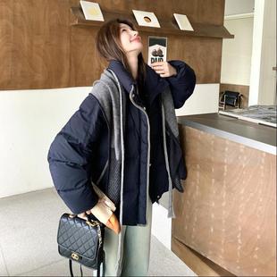 F11鸭白绒加厚保暖外 C221 藏松蓝色披肩弛感休闲冬羽绒服女季 新款