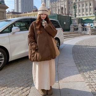 咖色复古拉德轻薄季 90冬小美个子宽服松保暖白鸭绒外 羽绒女2B18