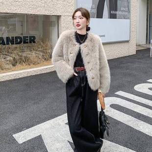 保暖仿皮毛体 H77秋冬女韩系小香瘦风毛一呢外套宽松显装 新款 C110