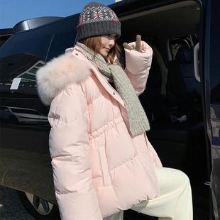 小个韩系减领龄显瘦棉 新款 粉色子b170 257大毛连帽羽棉服绒女冬季