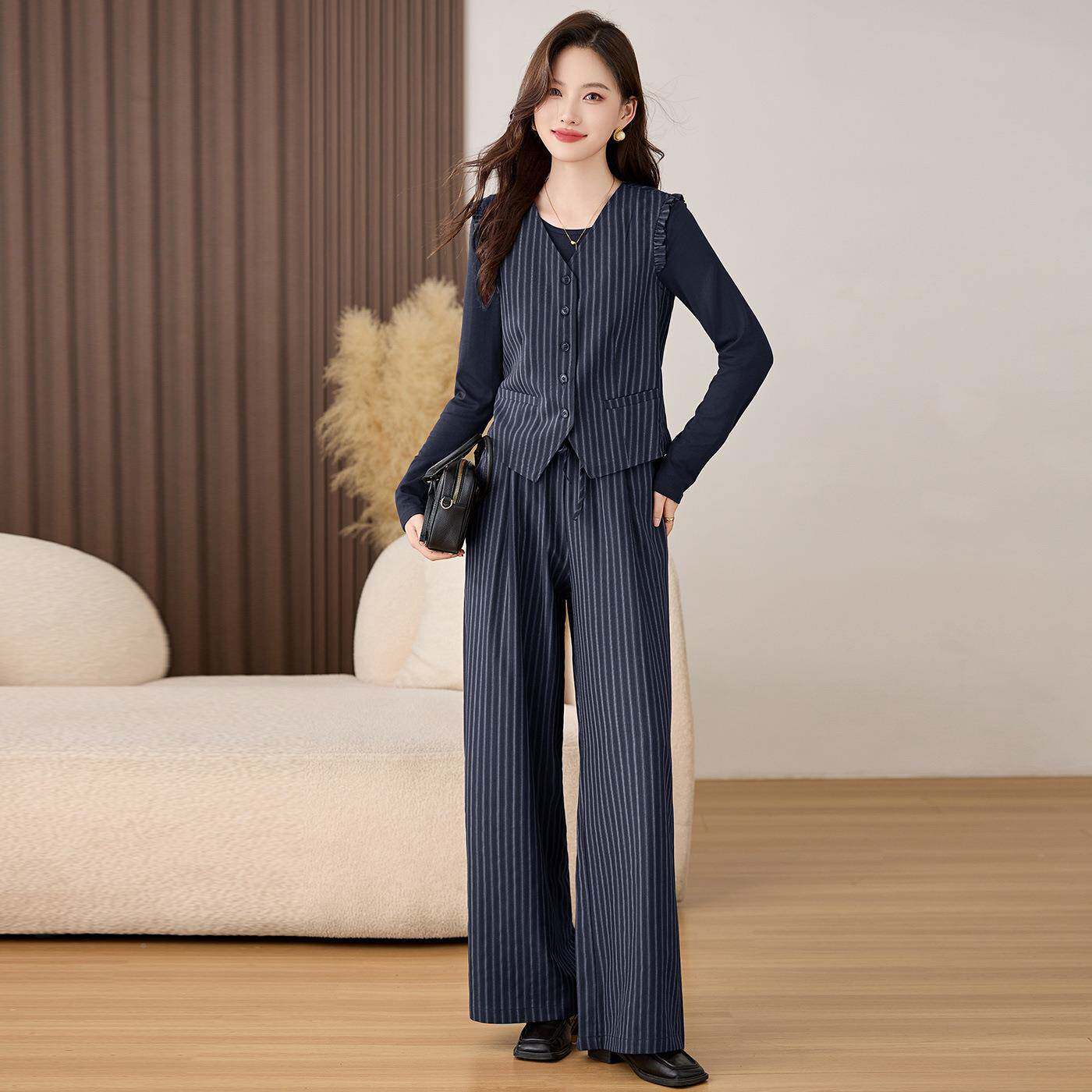 钱风高级感西装甲马套装女秋时老ZJIN2565尚洋气减龄纹阔腿裤三条