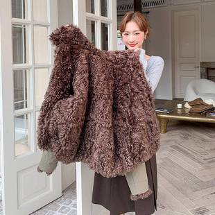 派克服女冬小个子绒加加厚羊短款 绿色复军C277 951古羔毛拼接工装