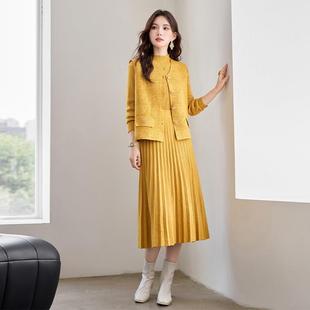 褶半裙套 设感香妈ZYANG606妈装 小风针百织马甲三件套裙计新款 秋季