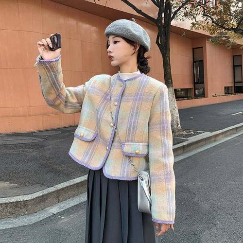 香风短款小羽绒胆毛呢外套女年冬高级感绒气内质ZQIUA09S名媛白鸭