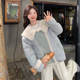 女新款 108服毛拼接绒冬色季 小个羽子加绒加厚白鸭 羊羔b297 蓝短款