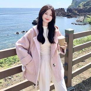 连秋帽年羊轻款 661新款 毛大 冬D07 高级感粉色双面羊绒衣女中长款