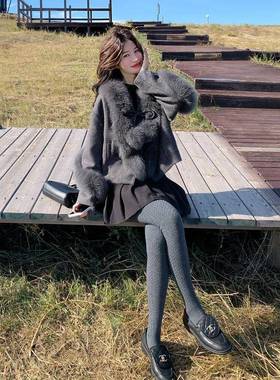 灰色C161-895富家千金小香风毛新呢羽服冬季款白鸭绒内胆绒保女暖