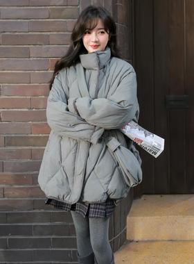 灰色韩系菱格中款羽服女冬超好c18-Y76看绒宽松加厚长白鸭绒外形