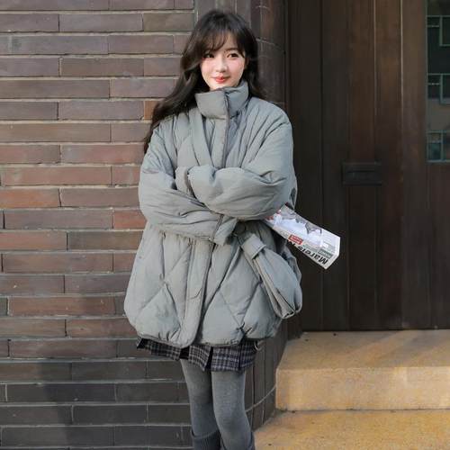 灰色韩系菱格中款羽服女冬超好c18-Y76看绒宽松加厚长白鸭绒外形