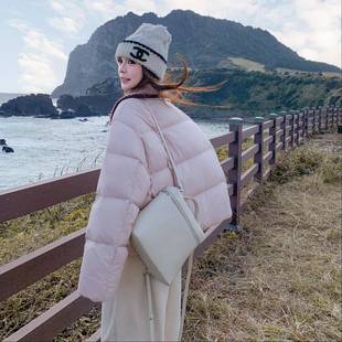 682羽服 加厚短外巨好看超火特小个子C299 粉色短款 独面包套女冬季