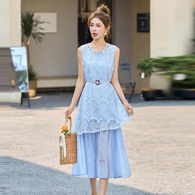 波西米亚度假风ZYI9005L无镂袖背心连衣裙款女夏新个子空假小两件