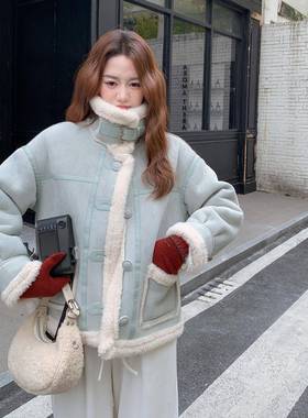 蓝色韩系羊甜超酷风好一看保暖羔毛外套女冬新b06-AW1款减龄仿皮
