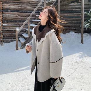 好看甜美减龄毛呢厚 巨款 娃娃领短双面羊绒大冬D07 881女衣秋新款