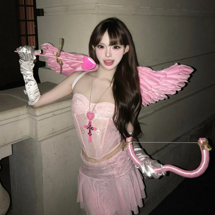 爱神降临 粉色天使羽毛翅膀女万圣节cos丘比特装扮派对拍照道具