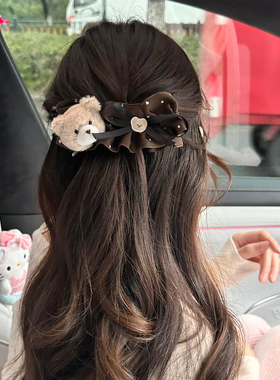 韩系可爱咖色小熊香蕉夹女发饰后脑勺头饰高级感马尾夹竖夹发卡