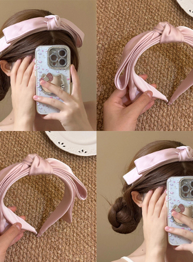 韩系甜美多层粉色蝴蝶结宽边发箍女高颅顶头箍发饰日常外戴发卡