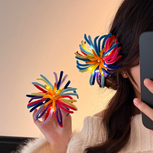 新年花火 毛绒扭扭棒烟花发光发夹侧边夹女鸭嘴夹跨年发饰发卡