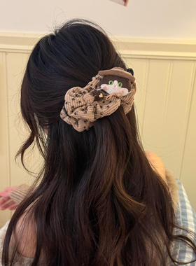 复古可爱灯芯绒小猫香蕉夹女后脑勺盘发夹马尾夹竖夹头饰抓夹发饰