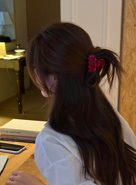 韩系红色醋酸抓夹女高级感半扎发鲨鱼夹后脑勺发夹气质头饰发卡