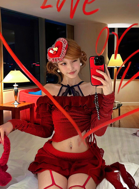 圣诞限定款！红色爱心蕾丝蛋糕礼帽发夹女节日氛围感拍照头饰发饰